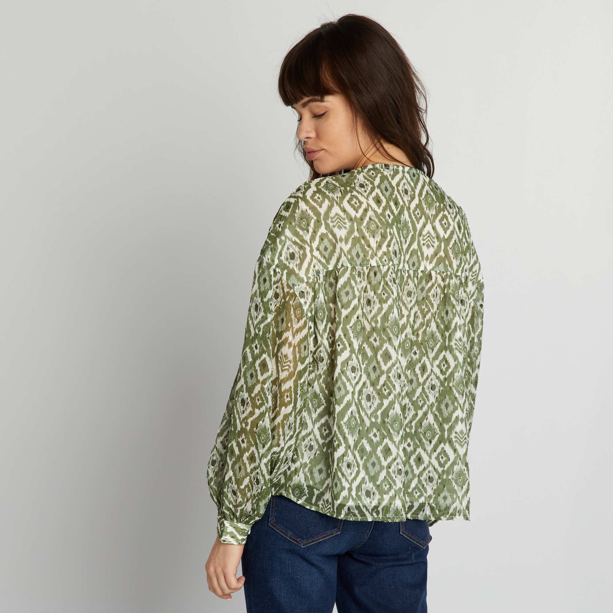 Blouse en voile avec plumetis Kaki